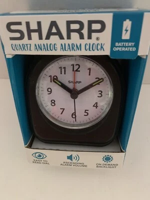 Sharp Mini Alarm Clock Battery Power Ascending Alarm On Demand Backlight New - Image 1 of 3