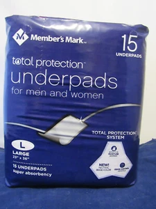 Member's Mark Total Protection Underpads 15 Count Size L 23"X36" One pack Inc. - Picture 1 of 3