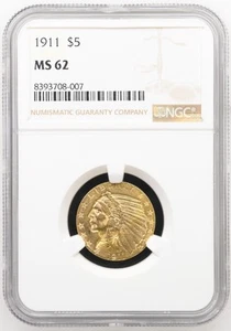 1911 Gold Half Eagles 5 $ Indian Head NGC MS-62 - Bild 1 von 2