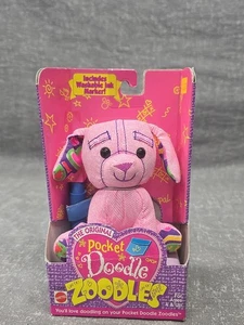 1997 Mattel Pocket Doodle Zoodles Plush W/ Washable Ink Marker Dog Pink Rare New - Picture 1 of 7