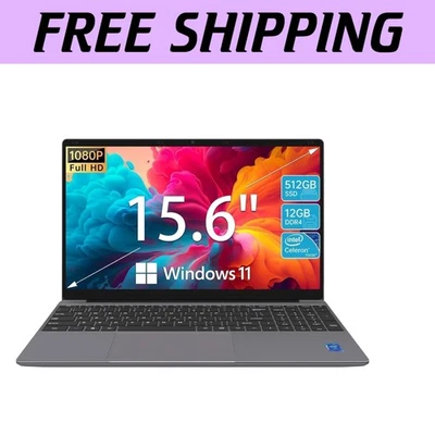 Elegant 15.6'' Laptop with Intel Celeron, 12GB RAM & 512GB SSD - Portable Design - Image 1 of 4