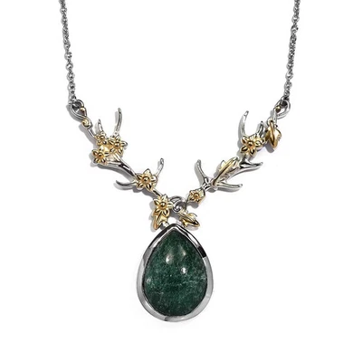 Stainless Steel 18K Yellow Gold Plated Green Necklace  Size-18 Ct 14.9 - Image 1 of 4