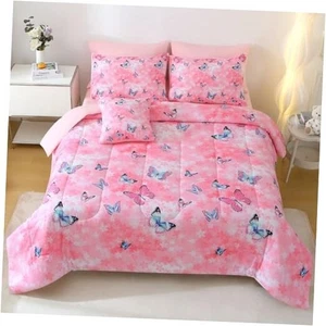  6 Piece Butterfly Comforter Set Twin, 3D Pink Flower Twin(6 pc) Butterfly Pink - Picture 1 of 7
