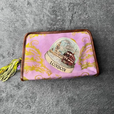 Ashley Longshore London Jetsetter Makeup Pouch Rare Pink Canvas Tassel Zipper - Image 1 of 4