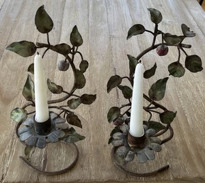 2- Candelabro Tole italiano vintage candelabro fruta cerezas toleware metal - Imagen 1 de 10