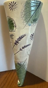 Wall Vase Wall Pocket Dragonfly Floral Handmade Pottery Piece by Kay Seattle - Picture 1 of 12