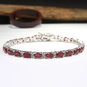 Natural Red Ruby 925 Sterling Silver Tennis Bracelet for Women Gifts 7" Inch - Picture 1 of 7
