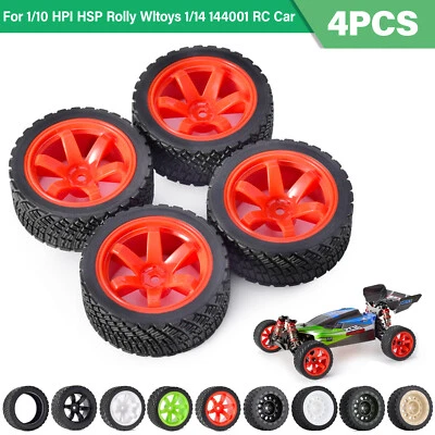 12mm Hex Tire+Wheel Rim/Tire for 1/10 HPI HSP Rolly WLtoys 1/14 144001 RC Car - Image 1 of 4