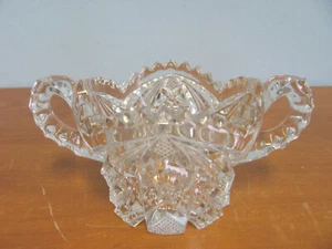 LEAD CRYSTAL STAR PATTERN POINTED SAWTOOTH EDGE 6.25 INCH LONG SUGAR BOWL - Picture 1 of 4