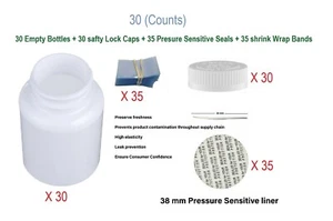30 Counts Pharmacy Vials Mega-Pro WHITE 40 DR 150cc, Caps Seales Srinks Included - Picture 1 of 5
