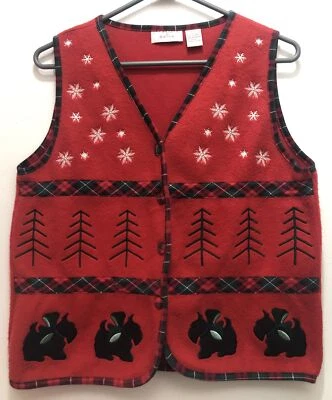 Женский маленький красный рождественский жилет Christopher & Banks для шотландского терьера снежных деревьев - Изображение 1 из 4