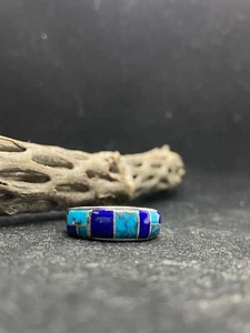 Navajo-Inlay Lapislazuli & Türkis Sterlingsilber Herren Bandring Größe 12 - Bild 1 von 10