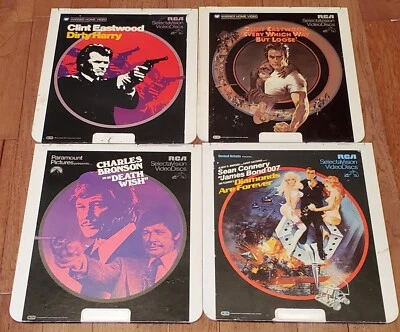 4 CED VIDEO DISK DIRTY HARRY DEATH WISH James Bond Every Which Way But Loose - Image 1 of 4