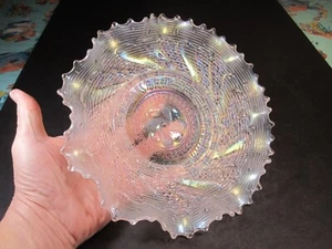 Antique Dugan "Round Up" Ice White Carnival Glass Bowl 9" - Picture 1 of 5