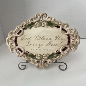 Grasslands Road Xmas Plaque Sign Dickens “God Bless Us…” Metal Stand In Box - Picture 1 of 8