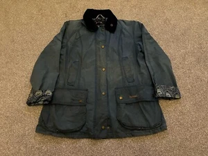 Barbour Liberty Beadnell Women’s Blue Wax Jacket UK 14 Peacock Feathers Fabric - Bild 1 von 10