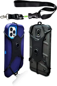 Attache de téléphone portable noire robuste universelle 2 en 1 sangle de cou en silicone - Photo 1 sur 7