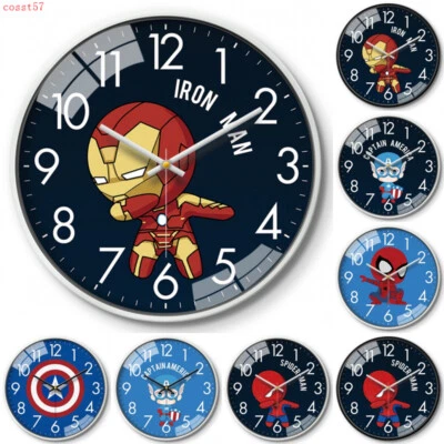 Reloj de pared mudo Iron Man Spider Man Capitán América decoración del hogar habitación de niños dibujos animados Foto 1 de 4