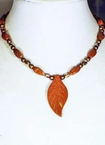 CYNTHIA LYNN "COPPER FALL" CARVED BROWN SAND STONE LEAF BEADED NECKLACE - Picture 1 of 1