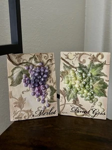 Tre Sorelle By New View Vintage Wall Plaque Set Of 2 Grapes 3D Green Fall Decor - Picture 1 of 13