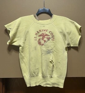 Vintage 1950er-60er USMC Marine Corps PT Sweatshirt schabloniert abgenutzt 21 x 23 GELB - Bild 1 von 15