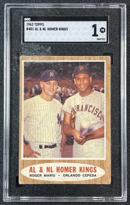 ORLANDO CEPEDA ROGER MARIS SGC 1 1962 TOPPS #401 AL & NL HOMER KINGS 331 - Image 1 of 2