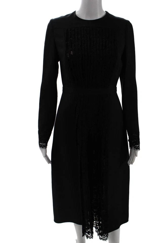 Vestido Vaina Valentino Mujer Negro Manga Larga Cuello Redondo Lana Seda Talla 8 Foto 1 de 4