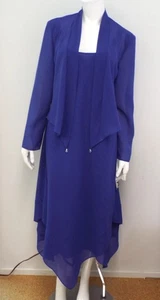NEW Ursula of Switzerland Blue Chiffon Dress & Jacket New With Tags Size 16 USA - Picture 1 of 24