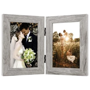 4x6 Double Picture Frame Vertical Hinged Photo Frame 2 Opening Folding Family Fr - Picture 1 of 7