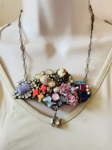 Vtg Regal Cameo Collar Necklace Crystal Rhinestone Rare Up-cycled Pink Rare OOAK - Picture 1 of 8