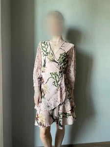 AllSaints Women’s Pink Viscose Floral Pattern Wrap Dress Size UK10 / US6 / EU38 - Picture 1 of 8