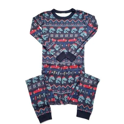 Hanna Andersson Pajamas Youth Christmas Dinosaur Racecar Organic Long Sleeve 10 - Image 1 of 4