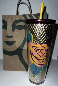 Starbucks Gold Quilted Rose 24 Oz Tumbler - Fall 2020  New - Picture 1 of 2