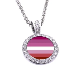 Lesbian Stripes Pride Silver Colour Necklace With Diamante Pendant + Gift Box - Picture 1 of 4