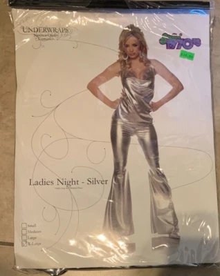Foxy Silver Metallic Disco 70's Dancer Costume Women Adult NEW Underwraps XS Sma - Image 1 of 2