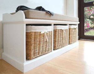 White Storage Bench Wooden Bench With Baskets Hallway Storage TETBURY Furniture - Picture 1 of 4