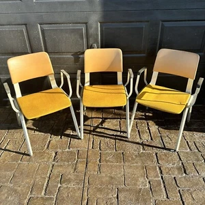 Set Of 3 Goodfrom Tanker Style Matching Industrial Aluminum Armchair Yellow - Picture 1 of 23