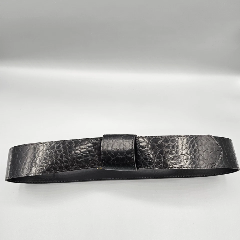 Cinturón de moda para mujer talla 14 negro reptil lagarto en relieve faja ajustable a presión Foto 1 de 4