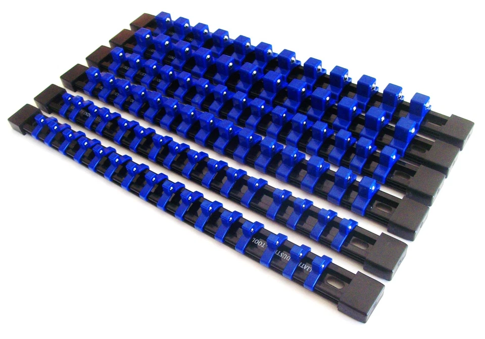 GOLIATH INDUSTRIAL TOOL 6 GOLIATH INDUSTRIAL ABS MOUNTABLE SOCKET RAIL HOLDER ORGANIZER BLUE 1/4 3/8 1/2