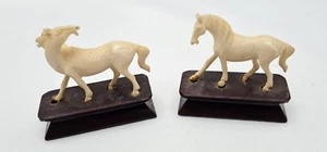 Antique Old Mid Century Carved 2 Horses Figures Wooden Base Far East - Picture 1 of 5