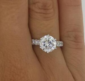 1.25 Ct Pave 6 Prong Round Cut Diamond Engagement Ring SI1 G White Gold Treated