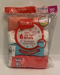Hanes Girls' 6 Low Rise Briefs Tagless Cotton Briefs Size: 10 NEW FREE SHIPPING - Picture 1 of 3