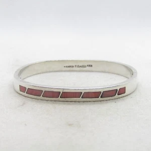 TC-08 Mexico Sterling Silver 925 Pink Red Coral Hinged Bangle Bracelet 7" K5103 - Picture 1 of 7