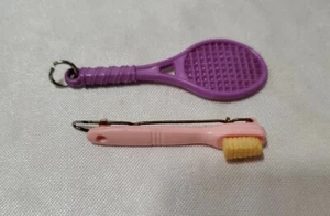 Goody Pink Toothbrush Vintage 1975  Hair Barrette Purple Tennis Racket Charm - Picture 1 of 5