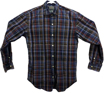 Camisa Thomas Dean Para Hombres Talla L LS Abotonada Azul/Beige/Negro Acento Cuello/Puños Foto 1 de 4