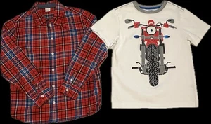 Gymboree Cozy Valentine Motorcycle Tee Button Up Plaid Shirt 10 12 EUC - Picture 1 of 4