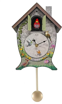 Reloj de cuco Mark Feldstein Garden Cottage cantando cardenal sonido de pared Foto 1 de 4