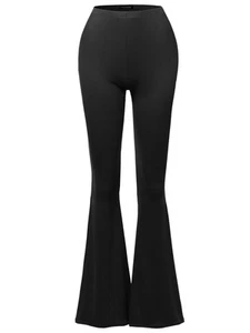 Women's Stretchy Wide Leg High Waist Bell Bottom Flare Pants Black M - Picture 1 of 5