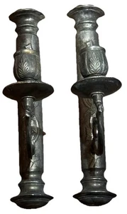 Par De Apliques De Velas De Colección De Bronce Montaje En Pared Adornados - Imagen 1 de 13