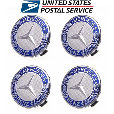 4PCS Mercedes Benz Wheel Center Hub Caps 75mm Dark Blue Logo Badge Emblem - Image 1 of 4